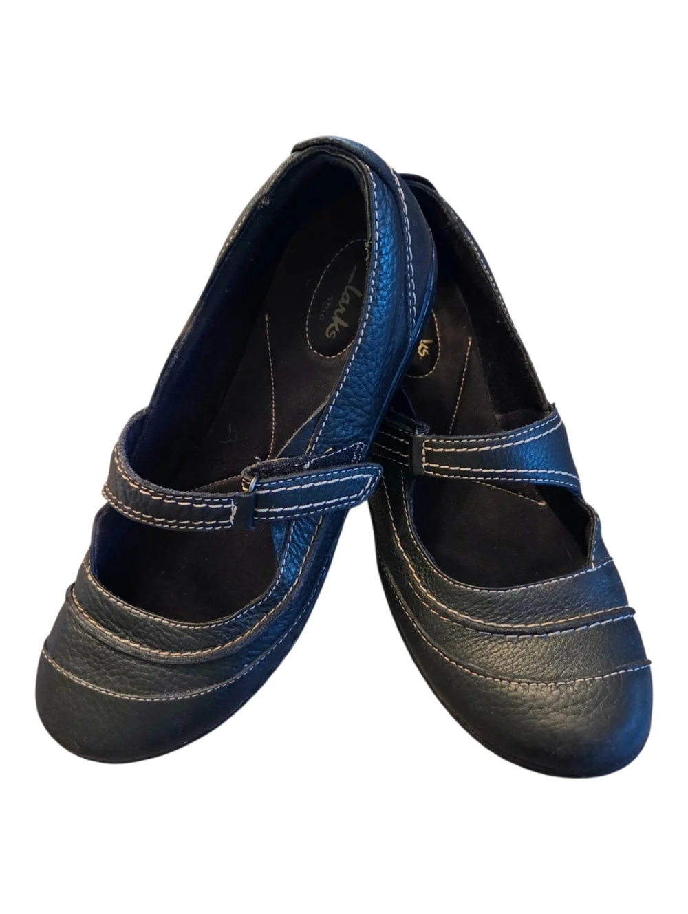 Clarks Women's Ashland Elayne Mary Jane Leather Black Tumbled 10M